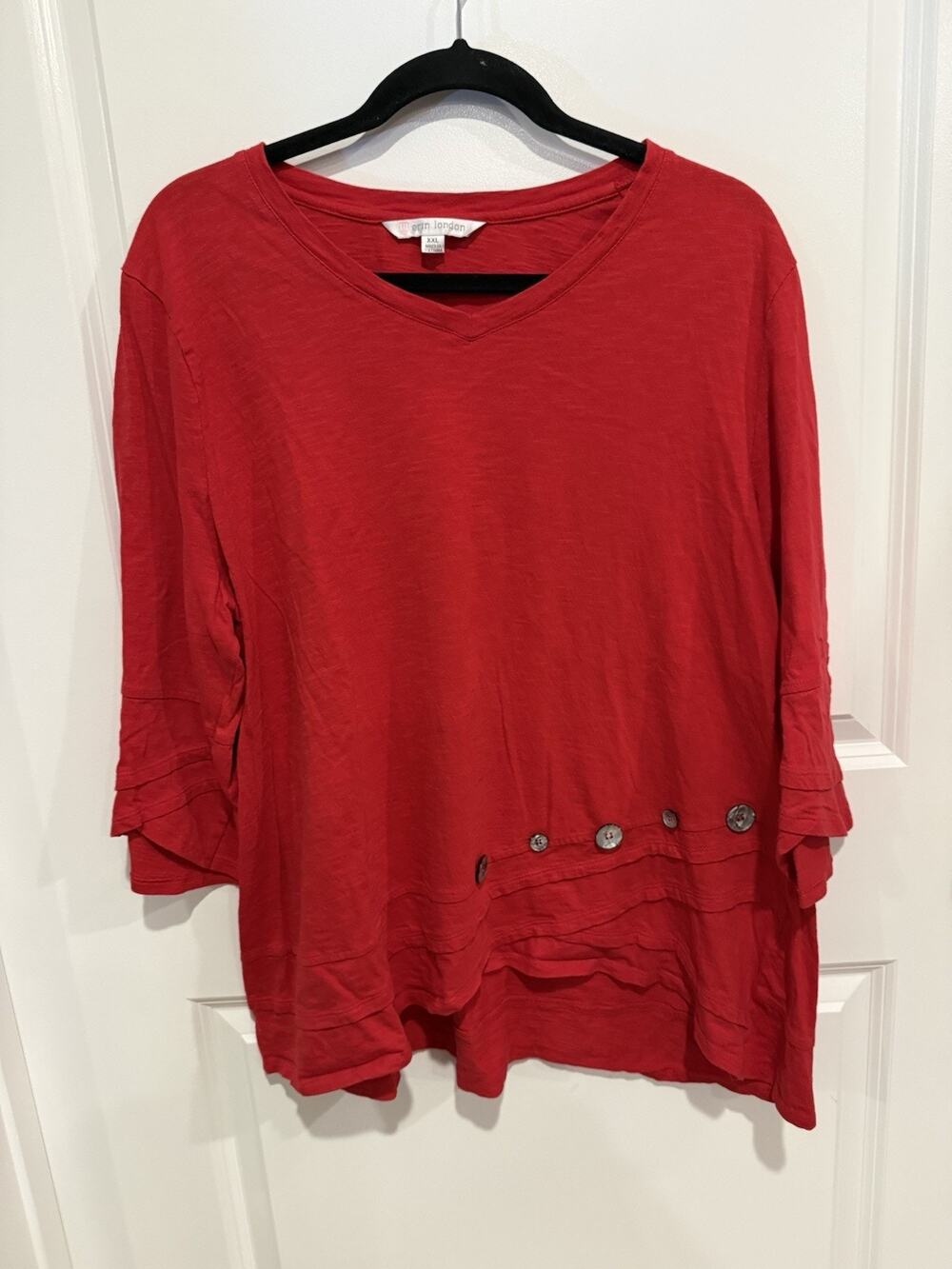 Womens Erin London Ruffled 3/4 Sleeve Art To Wear Vibrant Red Knit Top Sz XXL